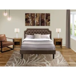 Bedroom Set- Dark Brown Faux Leather Queen Bed With Black Legs- An Antique Walnut Nightstand(End Stand Pieces Options) - GB25Q-1GA08 -Bed Frame Shop 5a0fa5e0 73ab 4479 ad9e 35b503dd44bc