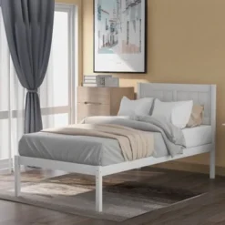 Wood Platform Bed Twin Size Platform Bed With Headboard - White