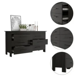 FM Furniture Luxor 6 Drawer Double Dresser With Roller Guides, Metal Pulls And 4 Legs - Black -Bed Frame Shop 5a2662c8 d33c 4a56 9126 fe6604aa3fed