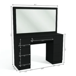 Boahaus Artemisia Modern Vanity, Black, Wide Mirror, 07 Drawers - Black-Crystal Ball Knobs -Bed Frame Shop 5b3b5133 dfbc 4426 9cb9 cff6a87aafd5