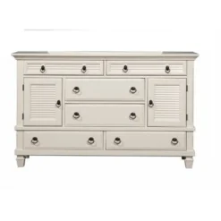Pine Wood Dresser With 2 Cabinet & 6 Drawer In White