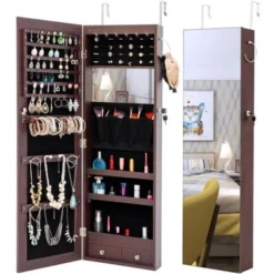 Wall Door Mounted Jewelry Storage Mirror Cabinet With LED Lights - White -Bed Frame Shop 5bee3a47 9a91 490e ba12 814a7f6ef94d