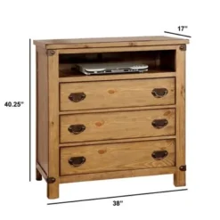 Cottage Style Wooden Media Chest With Three Drawers, Brown - 3-drawer -Bed Frame Shop 5bee3c49 9b28 4771 9a89 d5db5f0069de