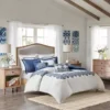 Off White/Blue Indigo Sky Faux Linen Oversized Comforter Set King