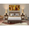 3 Pc Bedroom Set - Platform Bed Frame With Brown Linen Fabric - Button Tufted Headboard- 2 Nightstand (Bed Size Options) - KD18Q-2HI08