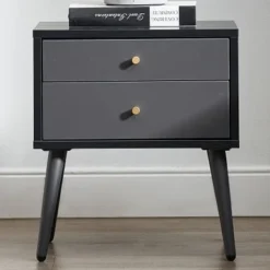 Nightstand With 2 Drawers, Suitable For Bedroom/Living Room/Side Table - Dark Gray - 2-drawer -Bed Frame Shop 5cba0064 d5d4 4c14 9ed7 c119b098264f