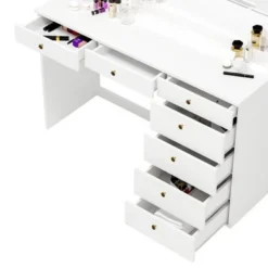 Boahaus Modern Vanity Table, White, 7 Drawers, Wide Mirror - White- Crystal Ball Knobs -Bed Frame Shop 5cc2c754 c820 473b 943e 932a4d415075