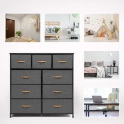 Pellebant Fabric Wide Dresser Storage Tower With 9 Drawers - Black - 9-drawer -Bed Frame Shop 5e54e4d8 56ba 4229 ae8a 76b0c1dba260