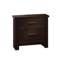 Benzara Wooden Nightstand With Two Drawers, Mahogany Brown