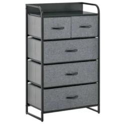 HOMCOM 5-Drawer Dresser Tower 4-Tier Storage Organizer With Steel Frame Wooden Top For Bedroom Hallway Closets - Grey -Bed Frame Shop 5f44ca3b 07c6 4df0 b4bd 3d9f97c4326f