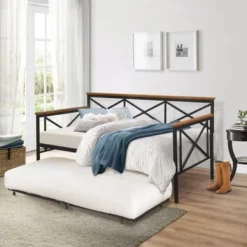 Hillsdale Furniture Ashford Triple X Design Metal Twin Daybed, Black With Oak Wood Accent - Black W/ Brown Trim - Twin -Bed Frame Shop 5faaaa86 5f0a 47a8 b6ea 91d4d8e6d443