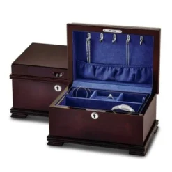 Curata Matte Cherry Finish Bubinga Veneer W/Tray Locking Wooden Jewelry Chest - Brown -Bed Frame Shop 5fb6218d b634 4503 b5bc 38ad6cbaee03