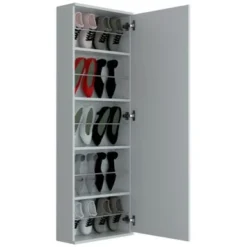 Leto Wall Mounted Shoe Rack With Mirror - N/A - White -Bed Frame Shop 5fc31547 513d 401b 9ed3 0aa621fada8b