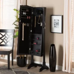 Baxton Studio Madigan Modern & Contemporary Wood Jewelry Armoire With Mirror - White -Bed Frame Shop 5fc568c5 0248 4c11 b163 7250d99ebccc