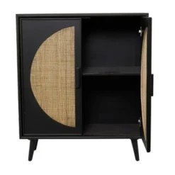 Black Wood Geometric Cane Front 1 Shelf And 2 Doors Geometric Cabinet - 16 X 36 X 43 - 16 X 36 X 43 - Wood - Black -Bed Frame Shop 60312baf 942a 47f7 92f2 8c37aba9df40