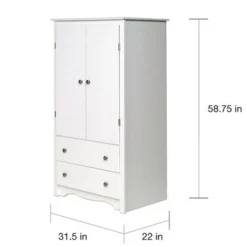 Prepac Copper Grove Periyar White 2-drawer Armoire - 58.75"h X 31.5"w X 22"d - 58.75"h X 31.5"w X 22"d - White -Bed Frame Shop 604bf2fb 6e49 4869 8e05 f03cb91be988
