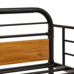 Hedley Bunk Bed Frame With 4 Hard Wood Legs - Twin Bed In Powder Coating Black Color And Brown Wood Laminate - HYT0B01 -Bed Frame Shop 60b57a9f cbfd 4a67 82c8 7fdb16098f34