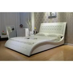 Greatime Extra-Wavy Vinyl Platform Bed - Queen-White