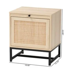 Baxton Studio Caterina Mid-Century Modern Natural Brown Finished Wood And Natural Rattan End Table With Pull-Out Shelf - Natural Brown, Black -Bed Frame Shop 60d8428b 8f9a 4be5 84a2 4a833ddd2e35