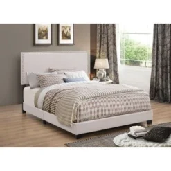 Boyd Eastern King Upholstered Bed With Nail Head Trim Ivory