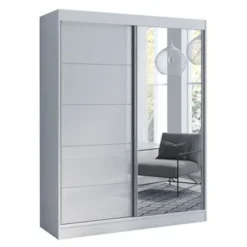 Aria High Gloss 2-door Modern Wardrobe With Mirror - White-59"