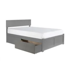 Orlando Full Platform Bed With Footboard And 2 Bed Drawers In Gray - Full