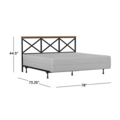 Hillsdale Furniture Ashford Triple X Design Metal Headboard With Frame, Black With Oak Finished Wood - Black W/ Brown Trim - Queen -Bed Frame Shop 61b091b7 57a0 4064 a107 6dcfef88ad40