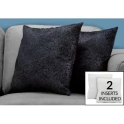 Pillows/ Set Of 2/ 18 X 18 Square/ Insert Included/ Decorative Throw/ Accent/ Sofa/ Couch/ Bedroom/ Polyester/ Hypoallergenic/ Black/ Modern