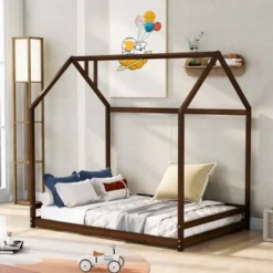 Nestfair Full Size Wooden House Bed - Natural -Bed Frame Shop 63505da1 4562 4e94 8106 9774cd868671