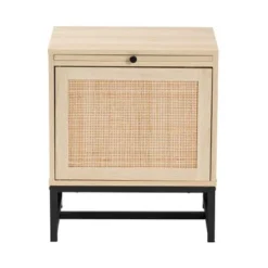 Baxton Studio Caterina Mid-Century Modern Natural Brown Finished Wood And Natural Rattan End Table With Pull-Out Shelf - Natural Brown, Black -Bed Frame Shop 635bb811 9074 446a 8648 89419840131c