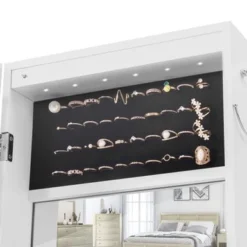 Jewelry Storage Mirror Cabinet With LED Lights - White -Bed Frame Shop 64a69530 46e2 4269 836c 061de538de10