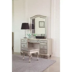 Upholstered Vanity Stool Metallic Platinum -Bed Frame Shop 64fce5f6 dd29 4fe1 a8b8 51342eb23fbb