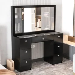 Boahaus Venus Modern Vanity, Glass Top, 07 Drawers - N/A - Black-Crystal Ball Knobs -Bed Frame Shop 6515c52b 71cd 4ba3 9239 7f9142e66a21
