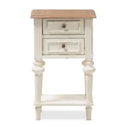 Baxton Studio Helios French Provincial Style Weathered Oak And White Wash Distressed Finish Wood Two-Tone Nightstand - Nightstand-White/Natural -Bed Frame Shop 657b7785 0f46 43bc ae91 b4206eee2ff9