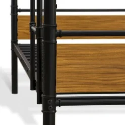 Hedley Bunk Bed Frame With 4 Hard Wood Legs - Twin Bed In Powder Coating Black Color And Brown Wood Laminate - HYT0B01 -Bed Frame Shop 65949c8f 8f3b 4612 9045 7c87ea9ae176