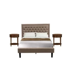 Pc Bed Set - 1 Platform Bed Frame Dark Khaki Linen And Button Tufted Headboard - 2 Nightstand (Bed Size Options) - KD16Q-2HI08 -Bed Frame Shop 65d8acd3 3b00 4294 a524 cf9e231def1b