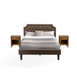 Bedroom Set- Dark Brown Faux Leather Queen Bed With Black Legs- An Antique Walnut Nightstand(End Stand Pieces Options) - GB25Q-2GA08 -Bed Frame Shop 661f2df3 7fd4 4c86 bb60 92ac41362eb8
