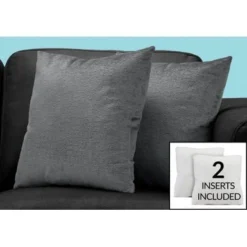 Pillows/ Set Of 2/ 18 X 18 Square/ Insert Included/ Decorative Throw/ Accent/ Sofa/ Couch/ Bedroom/ Polyester/ Hypoallergenic/ Grey/ Modern