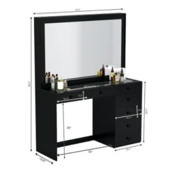 Boahaus Jane Dressing Table, Glass Top, 07 Drawers, Black - N/A - Crystal Knobs -Bed Frame Shop 66de0441 fd0c 4c8c a497 c103c490b457