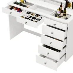 Boahaus Jane Dressing Table, Glass Top, 07 Drawers, Black - N/A - White - Crystal Knobs -Bed Frame Shop 67729e4b 87c1 44ab 8c04 497409ef5220