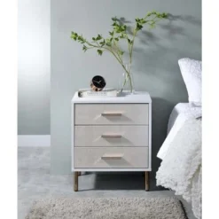 3 Drawers Nightstand With Metal Legs - White And Champagne -Bed Frame Shop 6783494a 285d 49d7 8732 ce2857e13e17