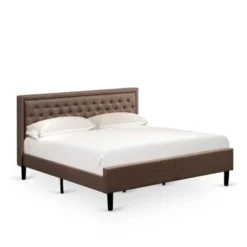 2 Piece Bed Set -Bed With Brown Linen Fabric Button Tufted Headboard - 1 Night Stand (Bed Size Options) - KD18F-1HI0M -Bed Frame Shop 6837de9f 58eb 495e b1b0 380e250985cd