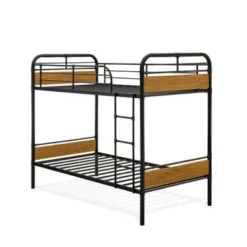 Hedley Bunk Bed Frame With 4 Hard Wood Legs - Twin Bed In Powder Coating Black Color And Brown Wood Laminate - HYT0B01 -Bed Frame Shop 685496ab 1eb9 4c19 9a85 e5138ee36da3