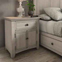 Ediline 1-drawer Wood Cupboard Nightstand With Charging Station By INSPIRE Q Classic - Antique White -Bed Frame Shop 685dbe68 b633 47ba 96a4 c1449f30e2a7