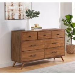 Mid-Century Modern 58" 7-Drawer Double Dresser - White/Grey/Black -Bed Frame Shop 686d5949 6968 462f b450 d240e7f79ab3