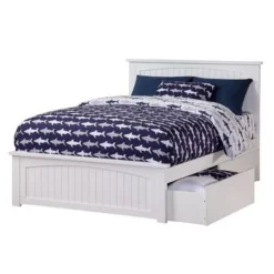 Nantucket Full Platform Bed With Footboard And Bed Drawers In White - Full -Bed Frame Shop 68a8dfeb 7afe 4015 85b5 b0ba886fc1ed