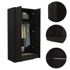 FM Furniture Rio 71-inch Tall Double Door Armoire With 1 Cabinet, 1 Rod, And Hidden Drawer - White -Bed Frame Shop 691485f1 6fa1 4bf8 bd1a c979a308a466