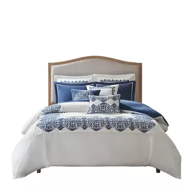 Off White/Blue Indigo Sky Faux Linen Oversized Comforter Set King 2 Off White/Blue Indigo Sky Faux Linen Oversized Comforter Set King - Image 2