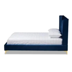 Baxton Studio Contemporary Velvet Upholstered Tufted Glam Platform Bed - Blue - King -Bed Frame Shop 698032ea 3dd8 4a38 90d8 2139bc61bba8
