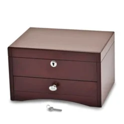 Curata Matte Mahogany Finish Poplar Veneer 1-Drawer W/Hidden Storage Locking Wooden Jewelry Chest - Brown